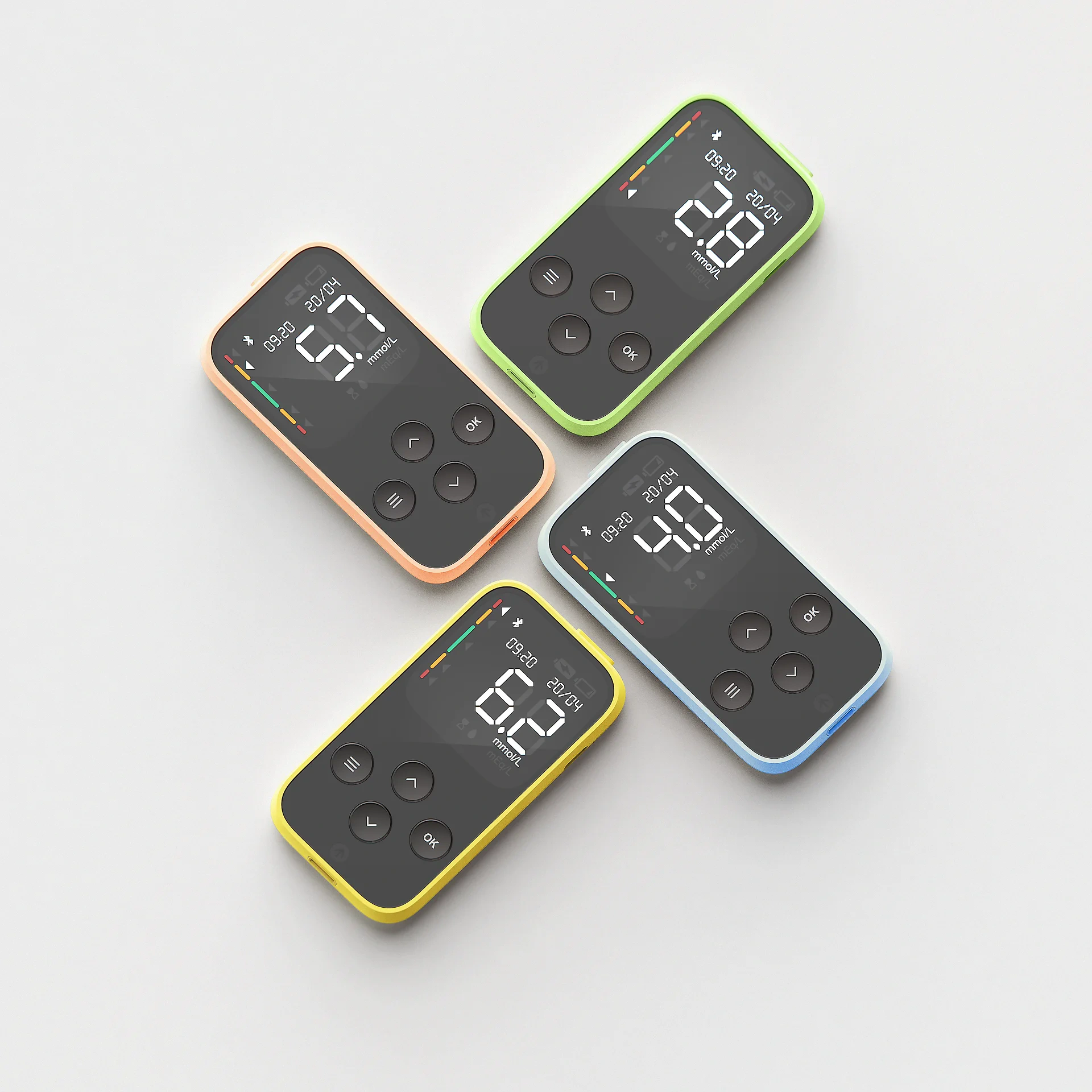 Kalium Health monitor colourways laid flat