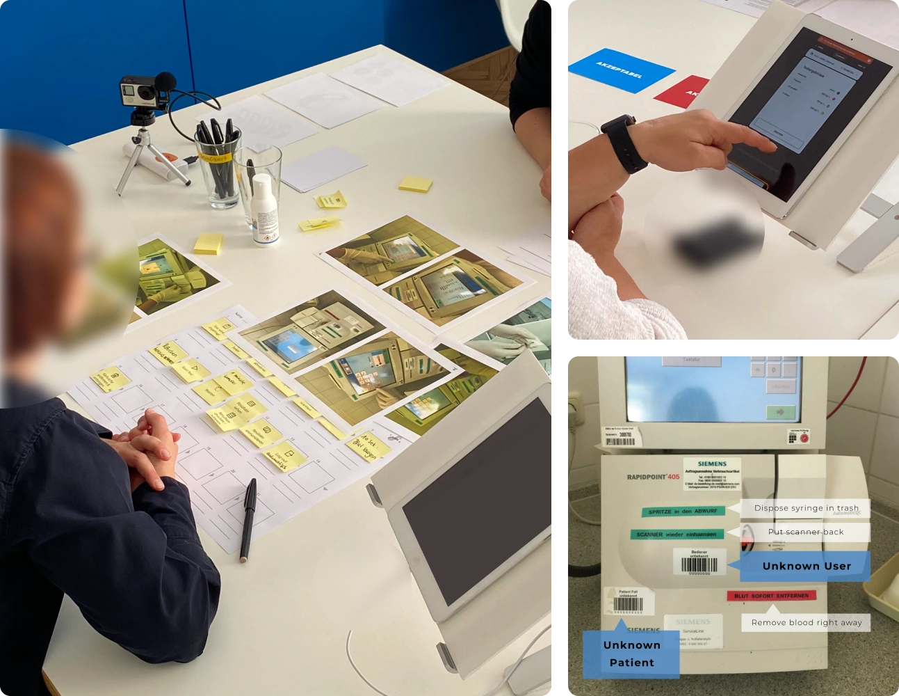 Participants testing clickable prototypes during contextual inquiry