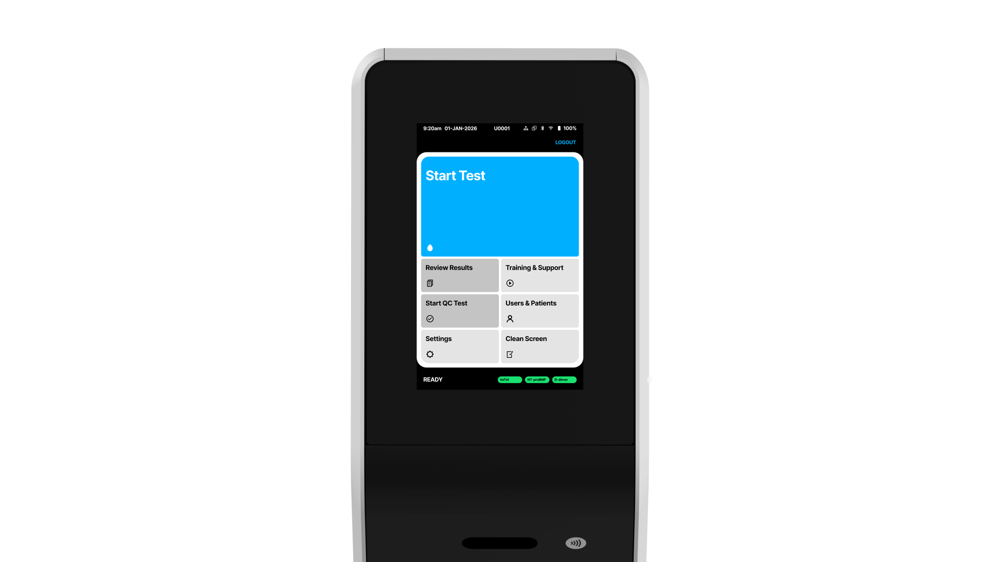 Home screen of the analyser interface