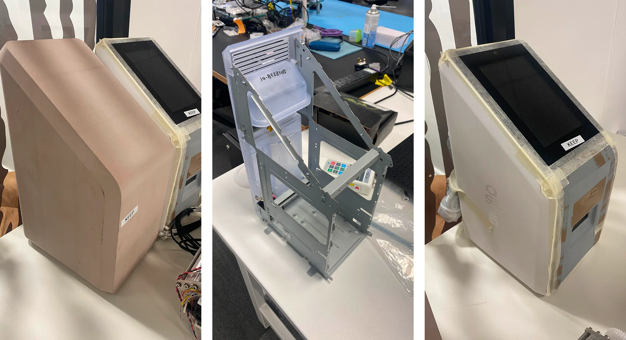 Progression of analyser prototypes from block model to vacuum-cast parts